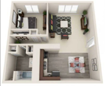 One Bedroom / One Bath - 744 Sq. Ft.*